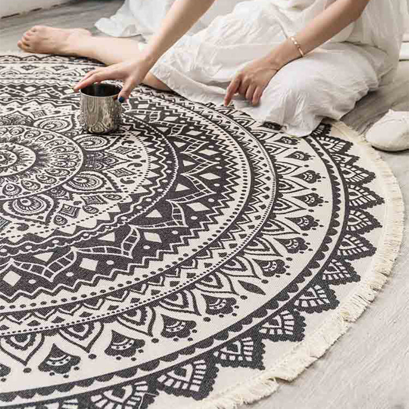 Exotischer böhmischer Teppich hellfarbiger Mandala Teppich Haustierfreundlicher Waschmaschine Teppich für Wohnzimmer