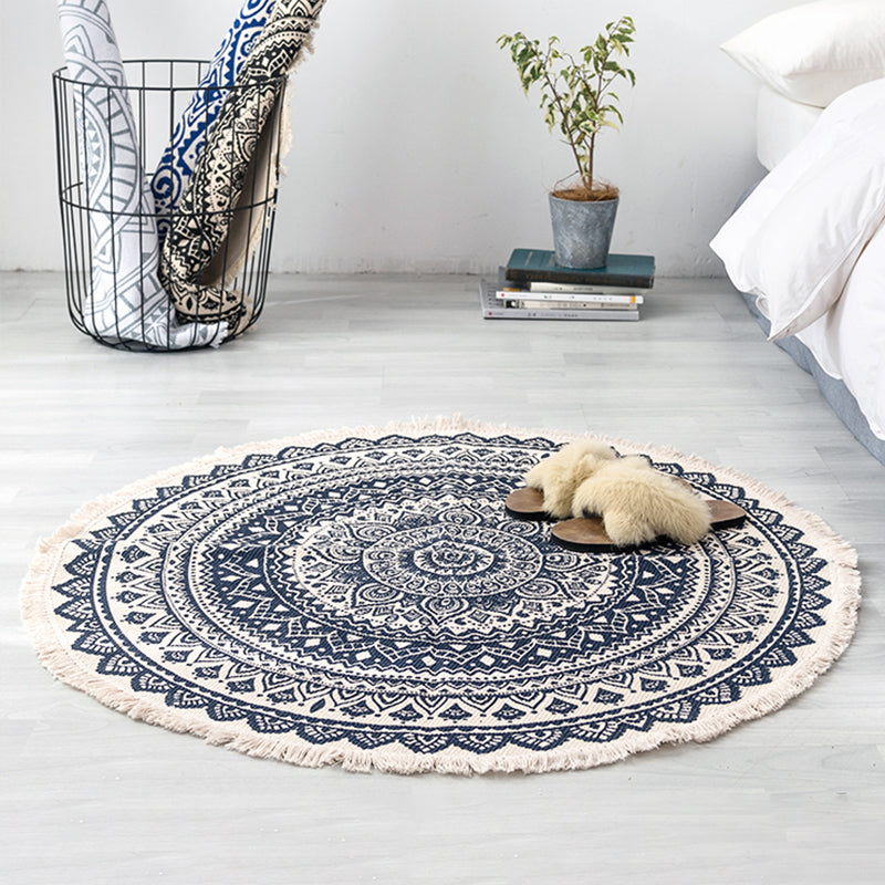 Pastel Color Mandala Rug Cotton Boho Carpet Machine Washable Indoor Rug for Bedroom
