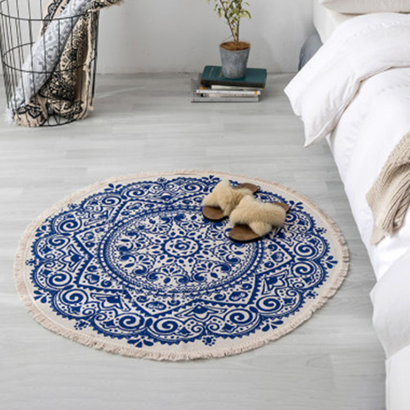 Pastel Color Mandala Rug Cotton Boho Carpet Machine Washable Indoor Rug for Bedroom
