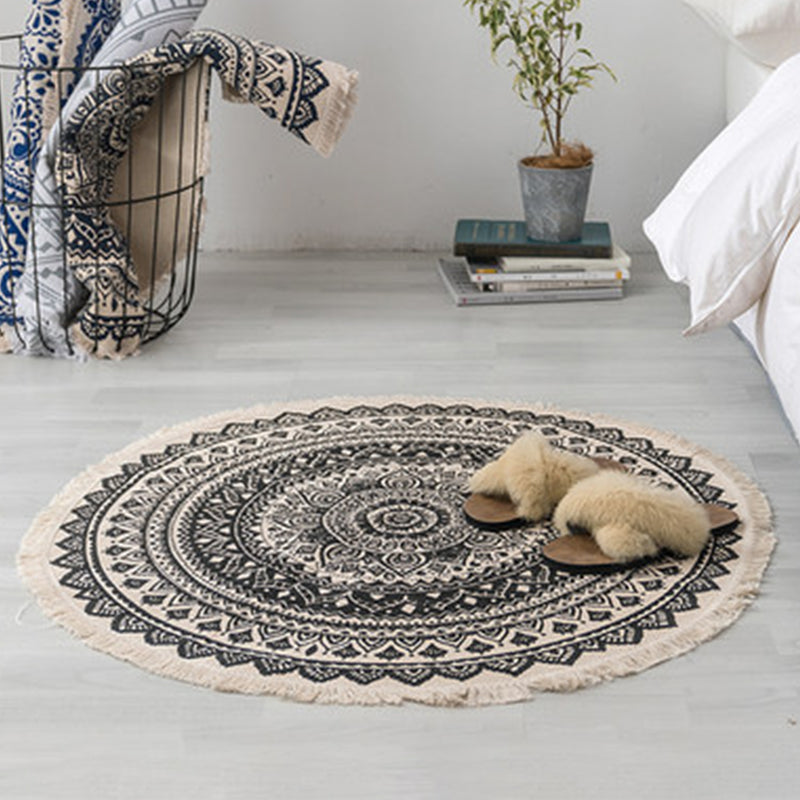 Pastel Color Mandala Rug Cotton Boho Carpet Machine Washable Indoor Rug for Bedroom