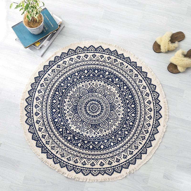 Pastel Color Mandala Rug Cotton Boho Carpet Machine Washable Indoor Rug for Bedroom