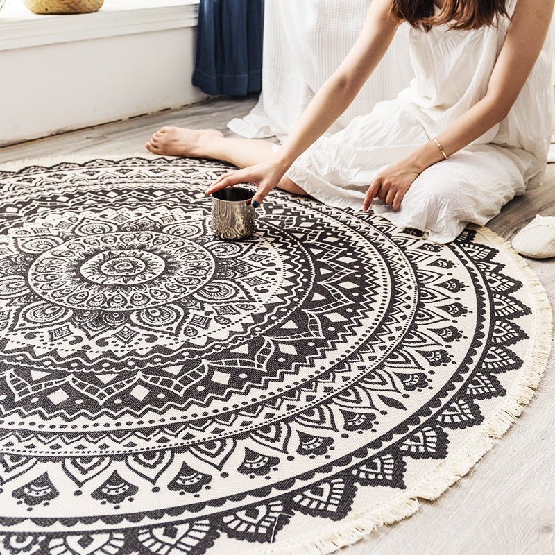Boho Mandala Area Rug Multicolor Cotton Rug Pet Friendly Carpet for Bedroom