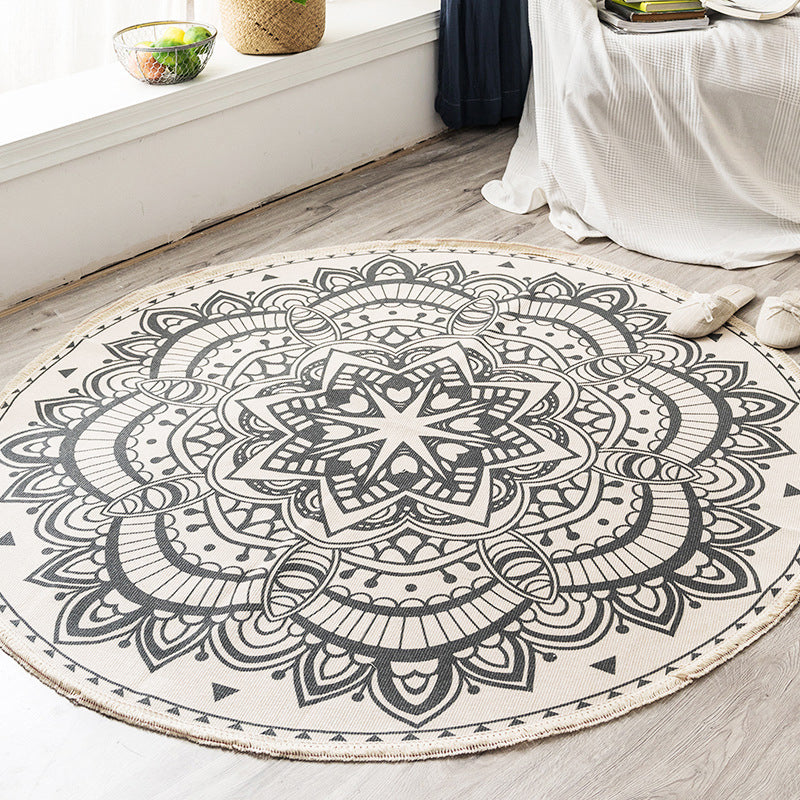 Boho Mandala Area Rug Multicolor Cotton Rug Pet Friendly Carpet for Bedroom