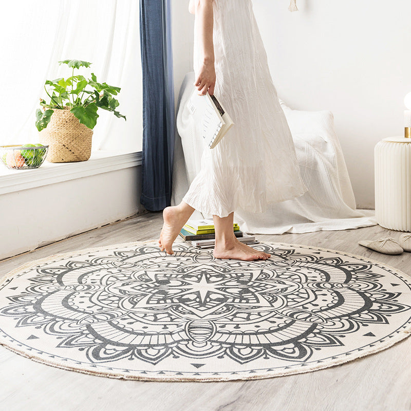 Boho Mandala Area Rug Multicolor Cotton Rug Pet Friendly Carpet for Bedroom