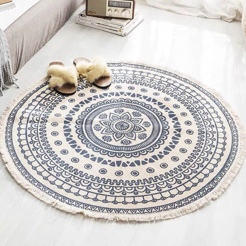 Boho Mandala Area Rug Multicolor Cotton Rug Pet Friendly Carpet for Bedroom