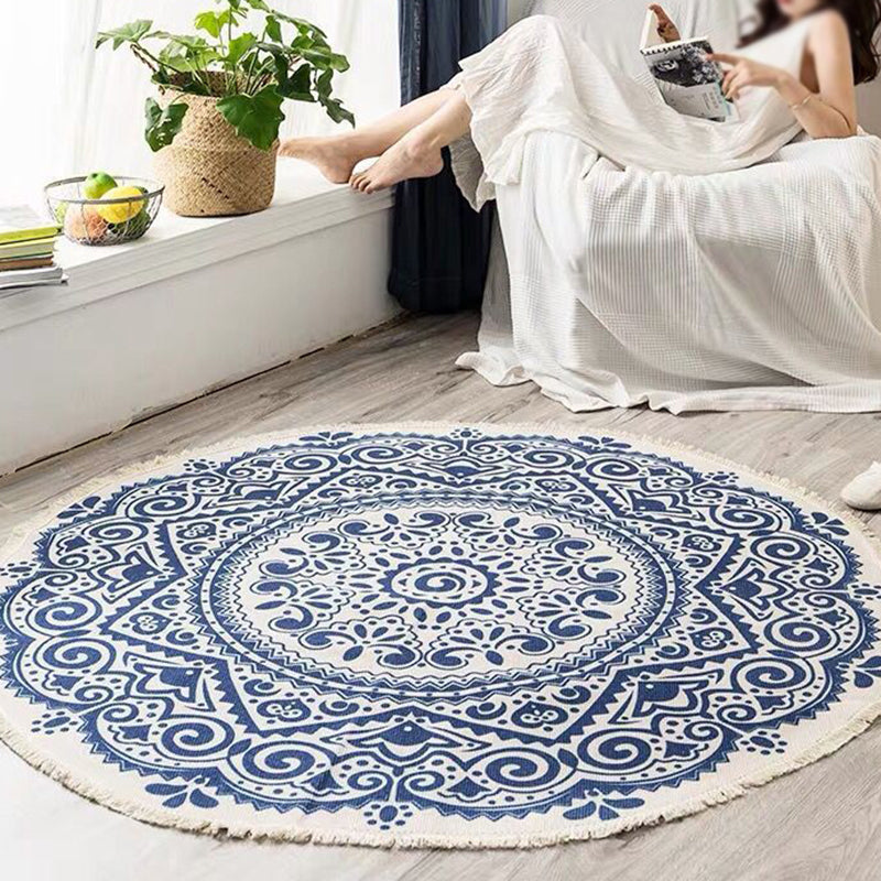 Boho Mandala Area Rug Multicolor Cotton Rug Pet Friendly Carpet for Bedroom