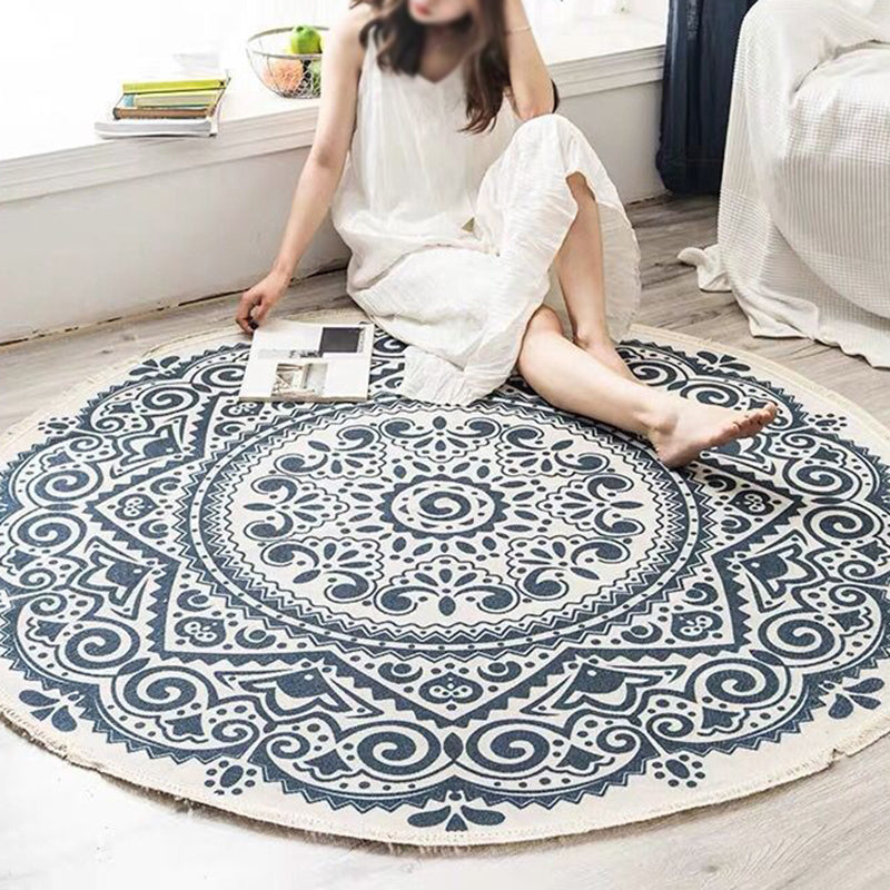 Boho Mandala Area Rug Multicolor Cotton Rug Pet Friendly Carpet for Bedroom