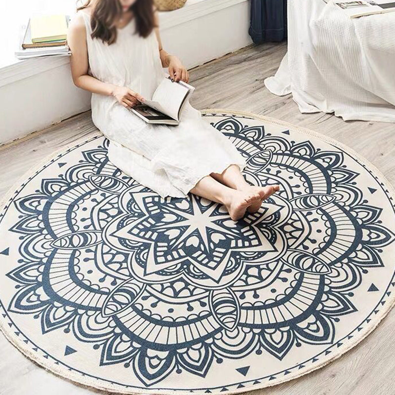 Boho Mandala Area Rug Multicolor Cotton Rug Pet Friendly Carpet for Bedroom