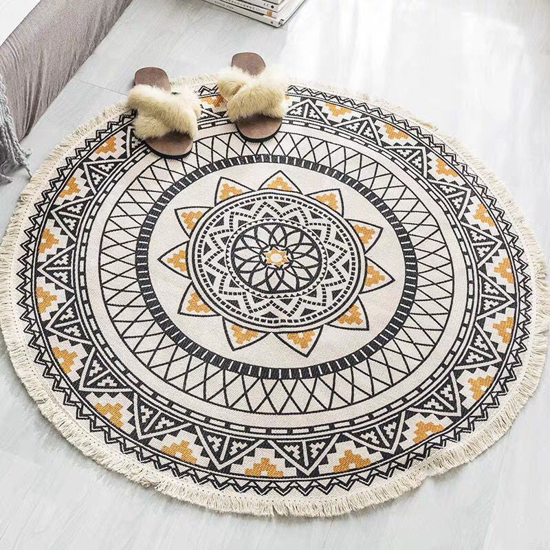Boho Mandala Area Rug Multicolor Cotton Rug Pet Friendly Carpet for Bedroom
