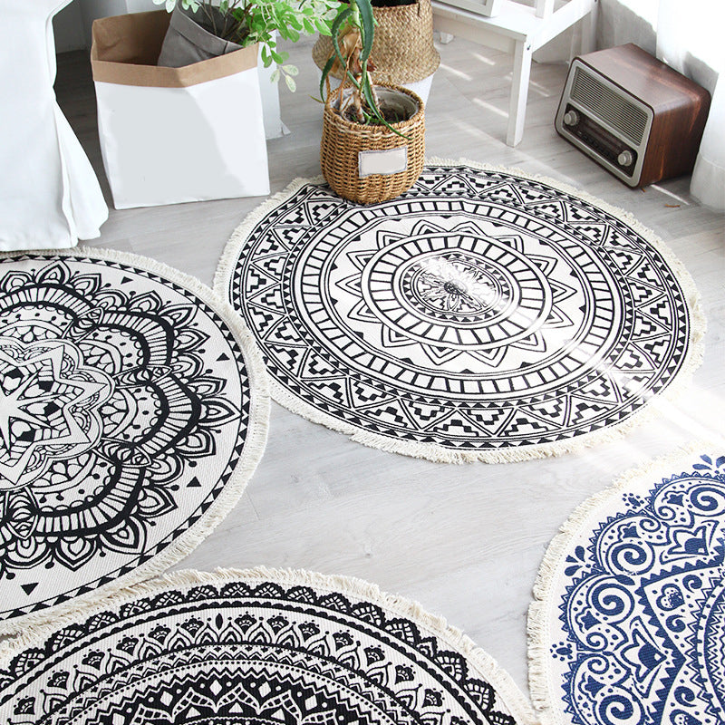 Bohemian Style Bedroom Rug Multicolored Geometric Carpet Cotton Pet Friendly Rug