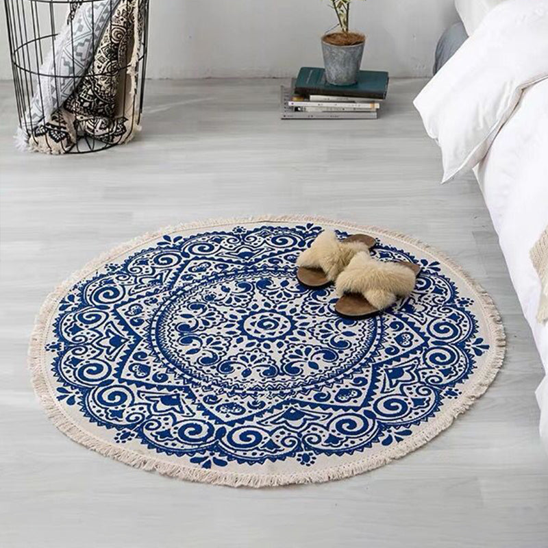 Bohemian Style Bedroom Rug Multicolored Geometric Carpet Cotton Pet Friendly Rug