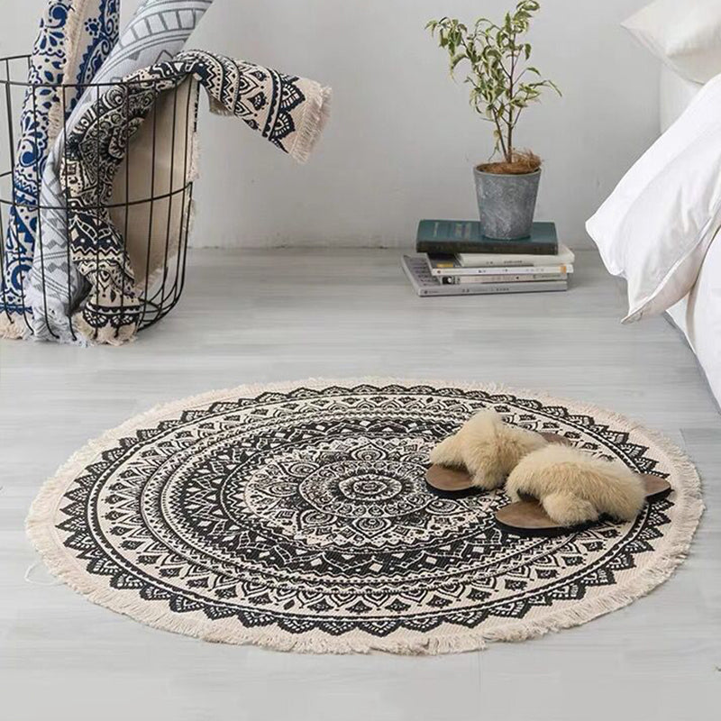 Bohemian Style Bedroom Rug Multicolored Geometric Carpet Cotton Pet Friendly Rug