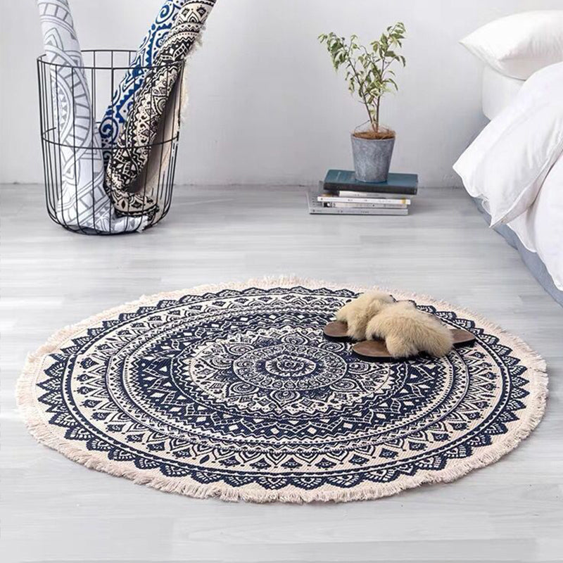 Bohemian Style Bedroom Rug Multicolored Geometric Carpet Cotton Pet Friendly Rug