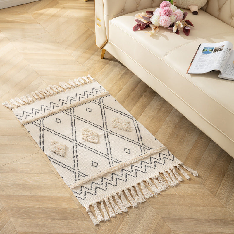 Stylish Diamond Patterned Rug Multi-Color Boho Carpet Cotton Pet Friendly Washable Rug for Room