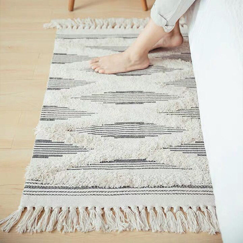 Stylish Diamond Patterned Rug Multi-Color Boho Carpet Cotton Pet Friendly Washable Rug for Room
