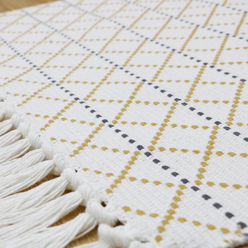 Trendy Multicolor Boho Rug Cotton Trellis Area Rug Machine Washable Carpet with Tassel for Door
