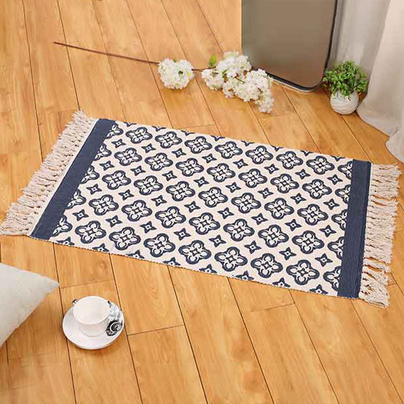 Boho Living Room Area Rug Multi Colored Geometric Patterned Braided Rug Cotton Machine Washable Carpet