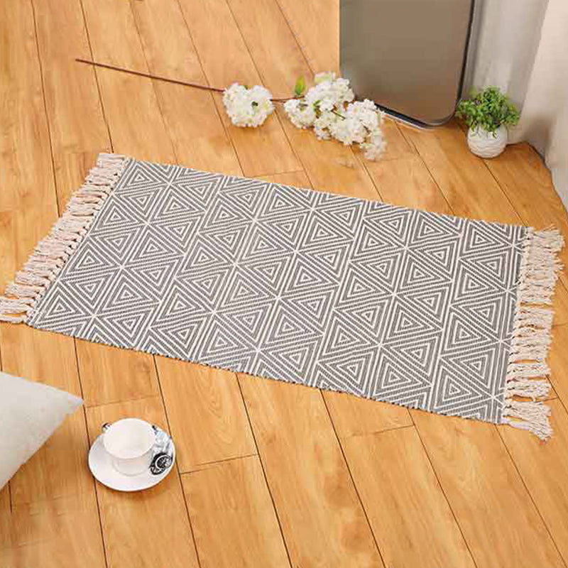 Boho Living Room Area Rug Multi Colored Geometric Patterned Braided Rug Cotton Machine Washable Carpet