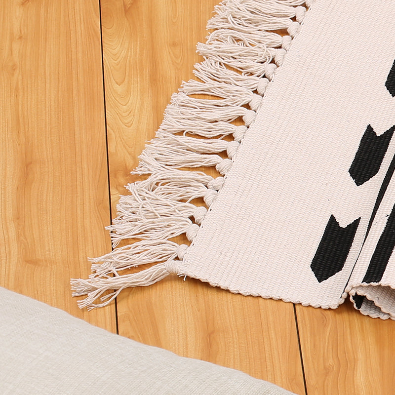 Boho Living Room Area Rug Multi Colored Geometric Patterned Braided Rug Cotton Machine Washable Carpet