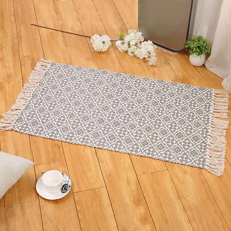 Boho Living Room Area Rug Multi Colored Geometric Patterned Braided Rug Cotton Machine Washable Carpet