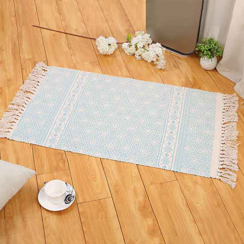 Boho Living Room Area Rug Multi Colored Geometric Patterned Braided Rug Cotton Machine Washable Carpet