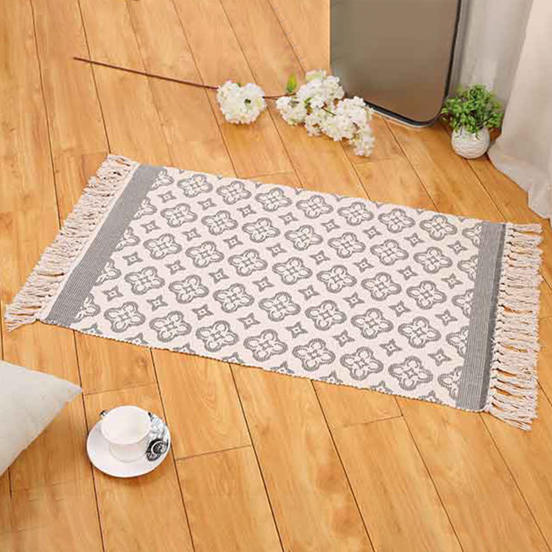 Boho Living Room Area Rug Multi Colored Geometric Patterned Braided Rug Cotton Machine Washable Carpet