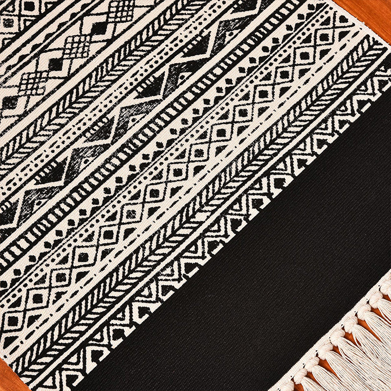 Black Door Rug Boho Tribal Patterned Rug Cotton Machine Wash Pet-Friendly Area Carpet