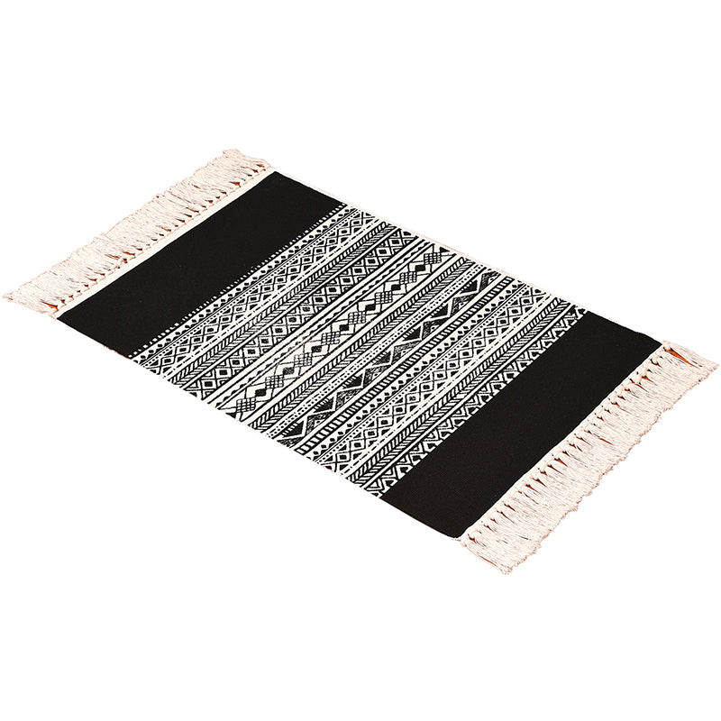 Black Door Rug Boho Tribal Patterned Rug Cotton Machine Wash Pet-Friendly Area Carpet