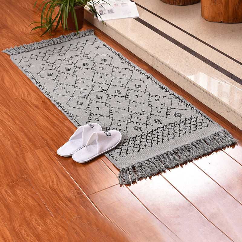 Dark Color Bohemia Rug Cotton Lattice Print Rug Pet Friendly Machine Washable Carpet for Great Room