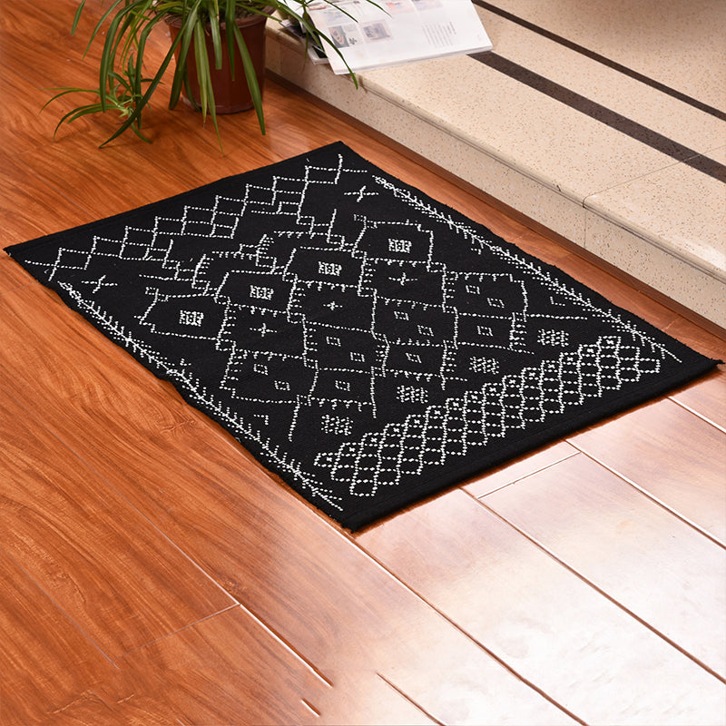 Dark Color Bohemia Rug Cotton Lattice Print Rug Pet Friendly Machine Washable Carpet for Great Room