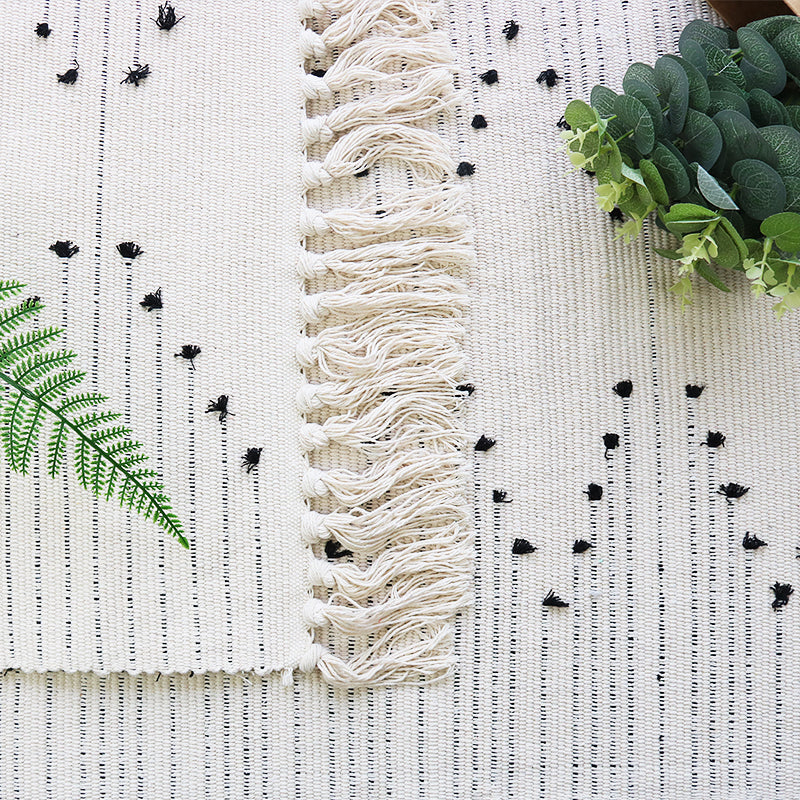 Weißer Zickzack Strickteppich böhmischer Teppich Teppich waschbarer Haustierfreundlicher Teppich für Schlafzimmer