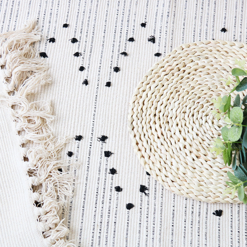 Weißer Zickzack Strickteppich böhmischer Teppich Teppich waschbarer Haustierfreundlicher Teppich für Schlafzimmer