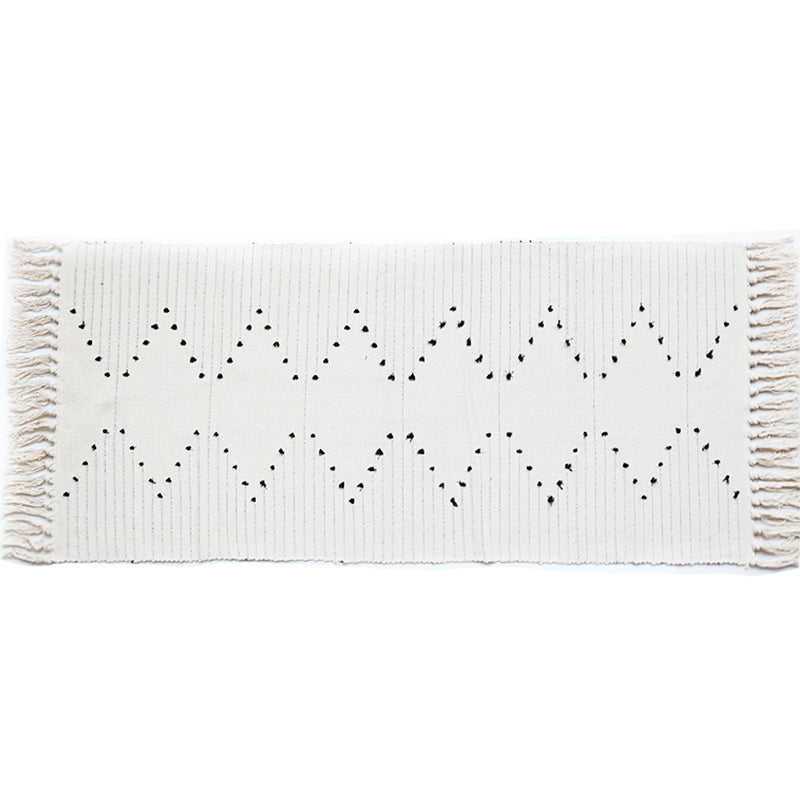 White Zigzag Knitting Rug Cotton Bohemian Carpet Washable Pet Friendly Rug for Bedroom