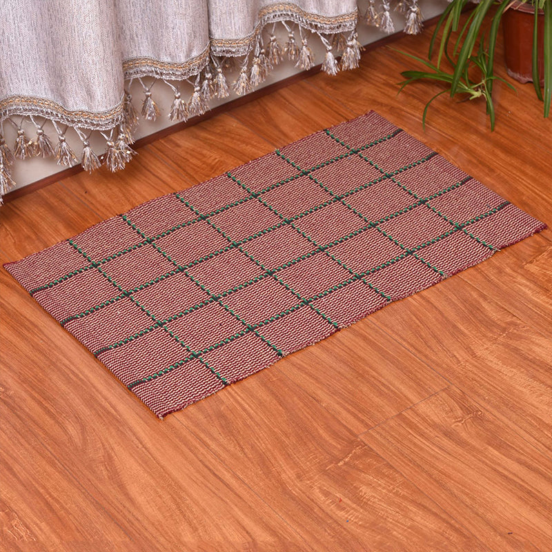 Dark Color Checkered Rug Cotton Bohemian Rug Washable Carpet for Living Room