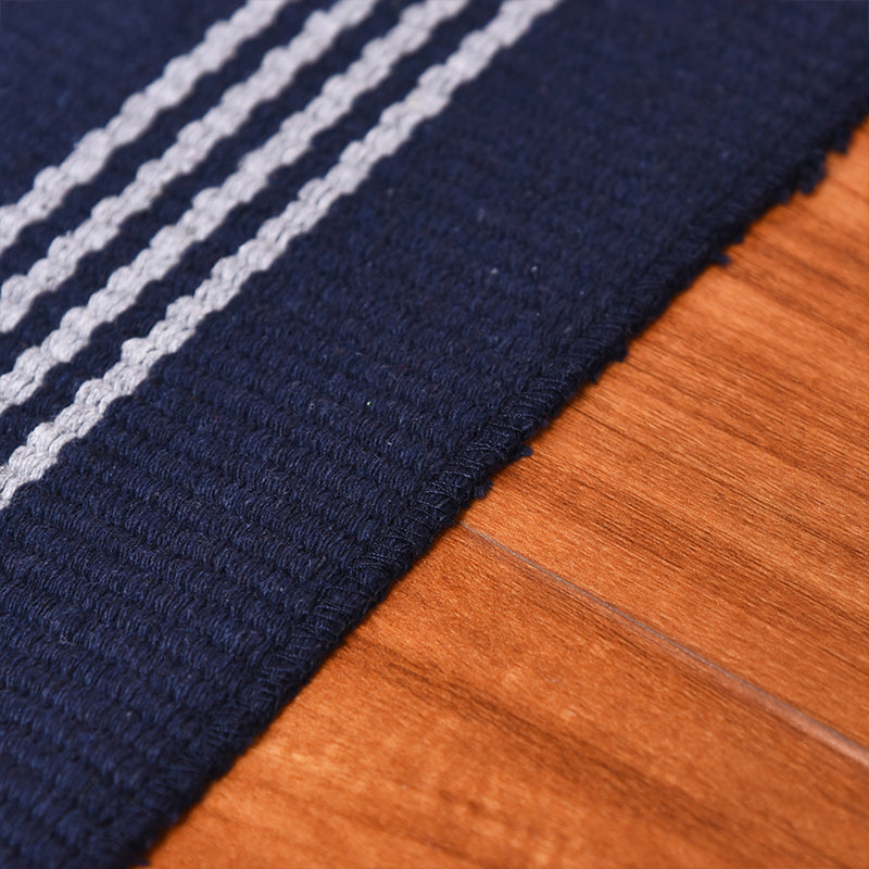 Simple Blue Ticking Stripe Rug Cotton Boho Carpet Pet Friendly Rug for Boys Room