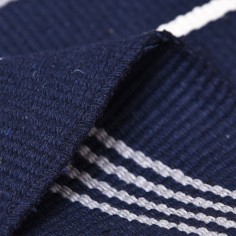 Simple Blue Ticking Stripe Rug Cotton Boho Carpet Pet Friendly Rug for Boys Room