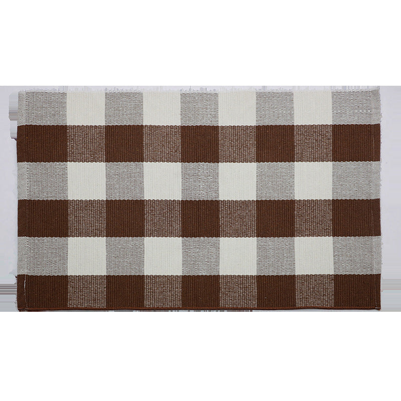 Classic Buffalo Plaid Rug Brown Funky Carpet Cotton Machine Washable Rug for Bedroom