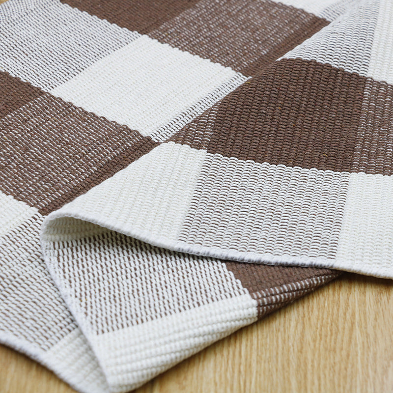 Classic Buffalo Plaid Rug Brown Funky Carpet Cotton Machine Washable Rug for Bedroom