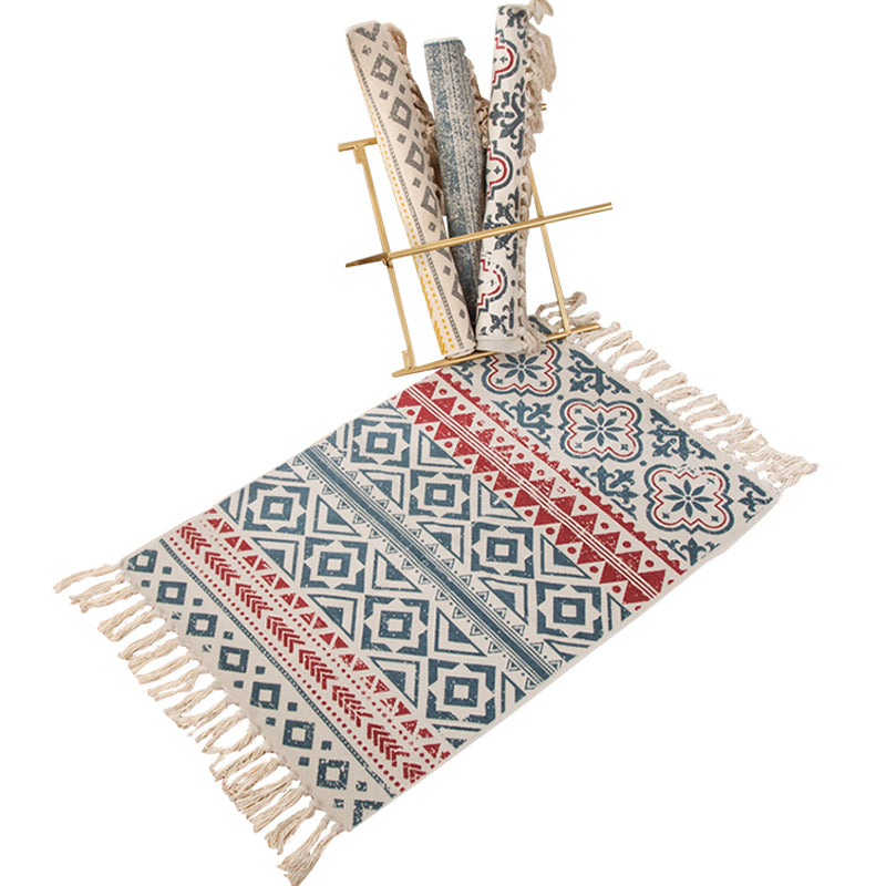 Funky Seamless Patterned Rug Multi Color Cotton Rug Pet Friendly Washable Carpet for Bedroom