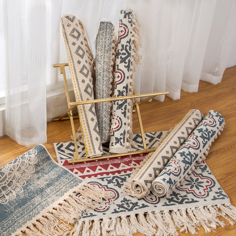 Funky Seamless Patterned Rug Multi Color Cotton Rug Pet Friendly Washable Carpet for Bedroom