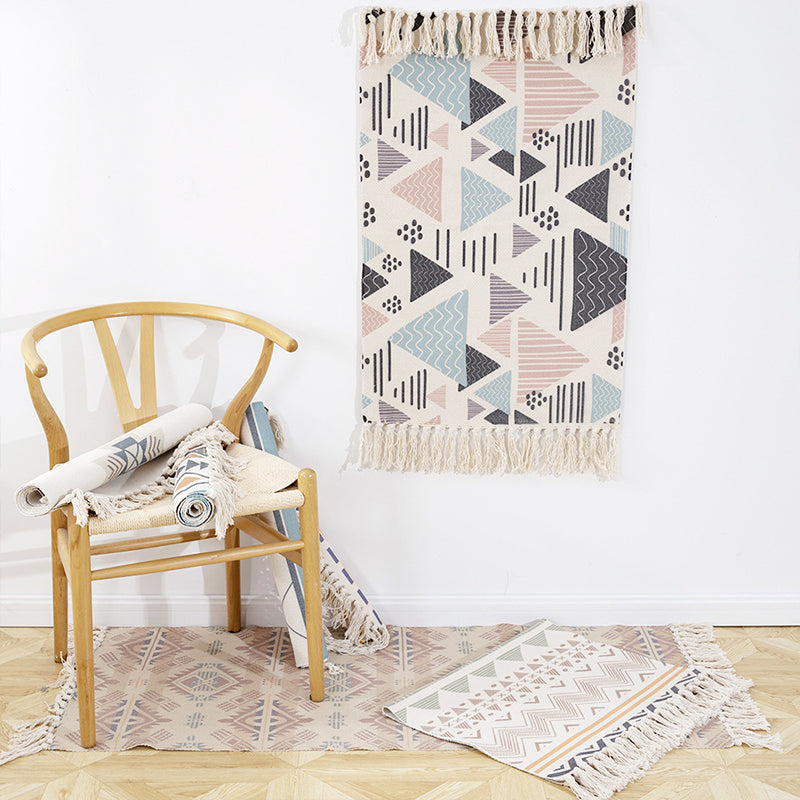 Multi Color Funky Rug Cotton Geometric Shapes Rug Pet Friendly Machine Washable Carpet for Bedroom