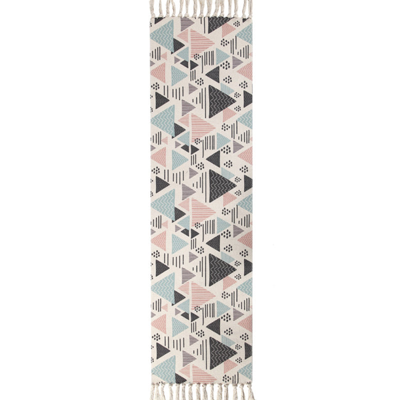 Multi Color Funky Rug Cotton Geometric Shapes Rug Pet Friendly Machine Washable Carpet for Bedroom
