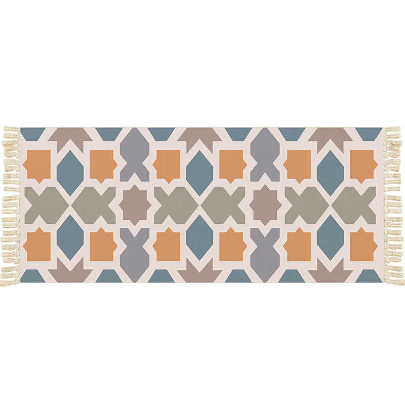 Multi Color Funky Rug Cotton Geometric Shapes Rug Pet Friendly Machine Washable Carpet for Bedroom