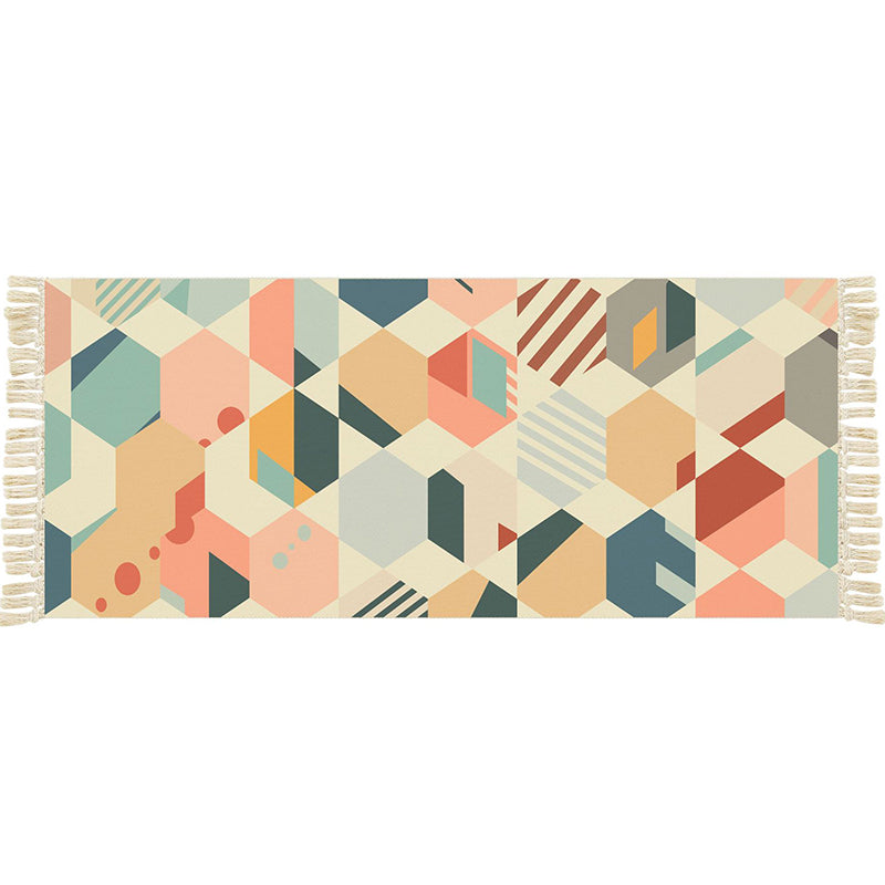 Multi Color Funky Rug Cotton Geometric Shapes Rug Pet Friendly Machine Washable Carpet for Bedroom