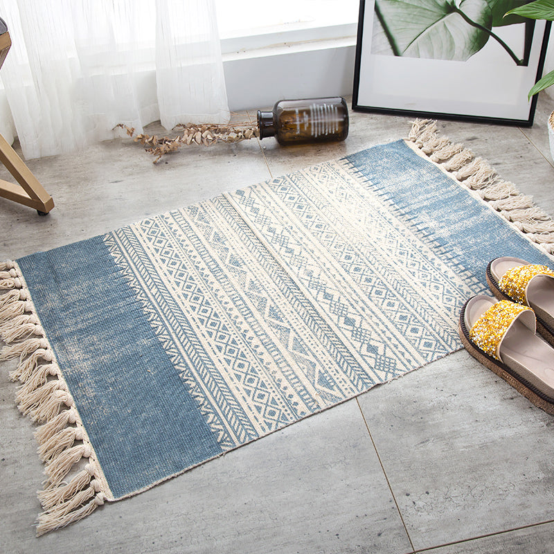 Stylish Boho Chic Rug Multi Color Geometrical Rug Pet Friendly Tassel Rug for Girls Room