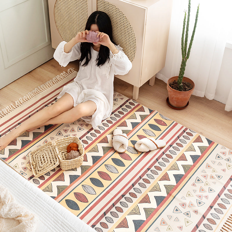 Boho Chic Blumenbereich Teppich mehrfarbiger Baumwollteppich -Waschmaschine für Wohnzimmer