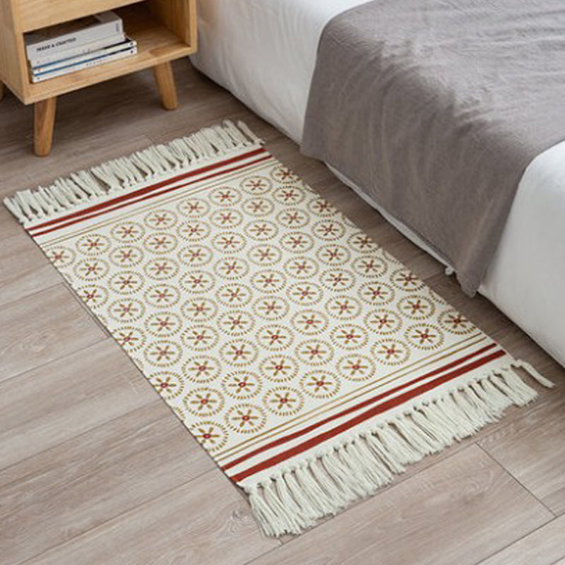 Aesthetic Multi Color Boho Rug Cotton Braided Flower Rug Pet Friendly Area Carpet for Bedroom