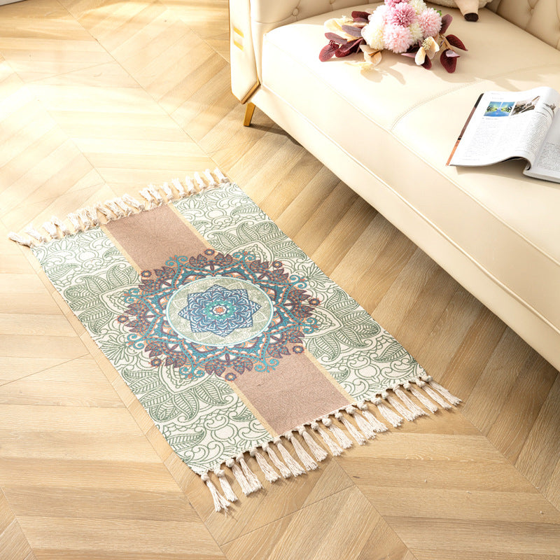 Aesthetic Multi Color Boho Rug Cotton Braided Flower Rug Pet Friendly Area Carpet for Bedroom