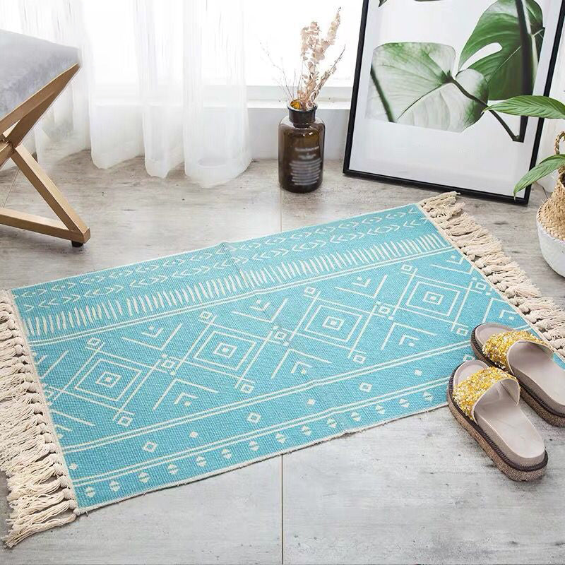 Aesthetic Multi Color Boho Rug Cotton Braided Flower Rug Pet Friendly Area Carpet for Bedroom