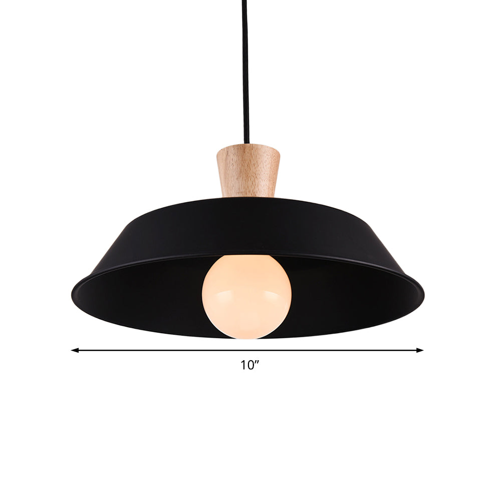 10"/14"/18" Wide Barn Living Room Hanging Lamp Industrial Iron 1-Light Black/White Pendant Light Fixture with Wooden Top